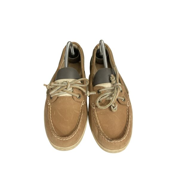 Sperry Womens Size 8.5M Tan Leather and Fabric Boat Shoes - Picture 1 of 8